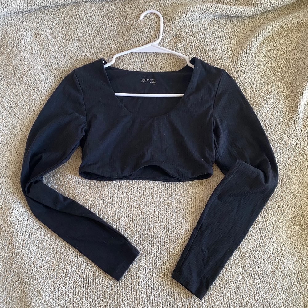 Aerie cropped black long-sleeve
